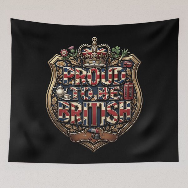 Artikelvorschau, Proud To Be British - Vintage Crest with Teapot and Corgis entworfen und verkauft von Lucid Dream Pixel.