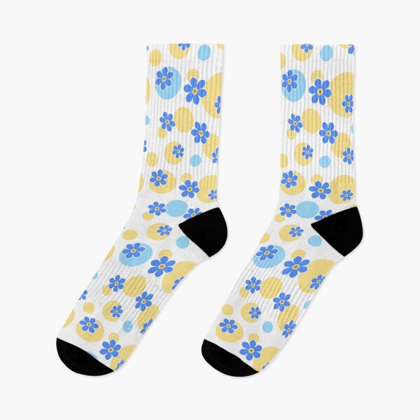 Item preview, Blue Flowers on Yellow and Blue Dots designed and sold by Bright Wild Design.