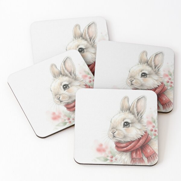 Item preview, Cute Bunny Red Scarf Christmas Watercolor designed and sold by Elhocinr.