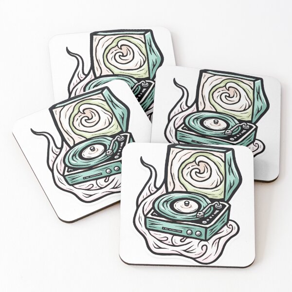 Item preview, Groovy Record Player Tattoo Flash - Neon Pink and Lime Green designed and sold by Qubivibe.