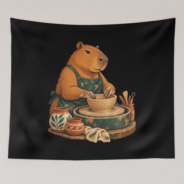 Item preview, Capybara Potter Shaping a Clay Bowl designed and sold by JesterKrewArt.