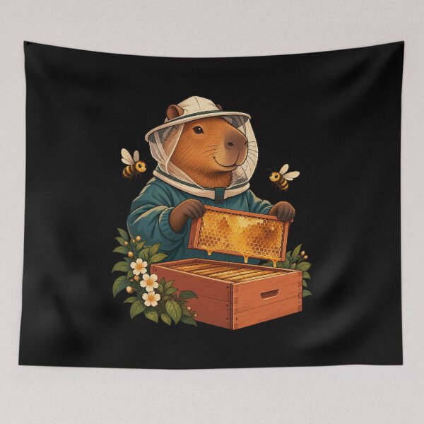 Item preview, Capybara Beekeeper Caring for the Hive designed and sold by JesterKrewArt.