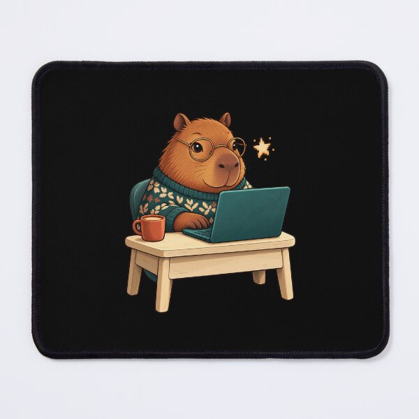 Artikelvorschau, Capybara-Programmierer an einem gemütlichen Programmierplatz entworfen und verkauft von JesterKrewArt.