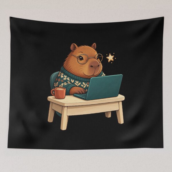 Item preview, Capybara Programmer at a Cosy Coding Desk designed and sold by JesterKrewArt.