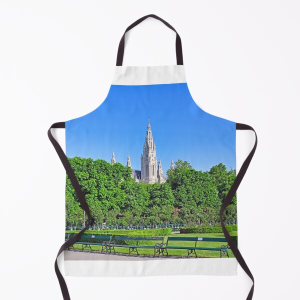Item preview, Vienna Rathaus City Hall tower view from Volksgarten park with traditional green benches designed and sold by goceris.