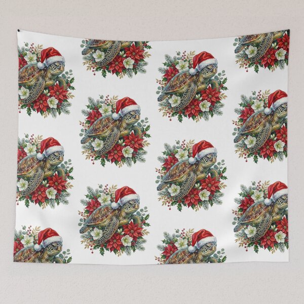 Item preview, Christmas Sea Turtle with Santa Hat and Poinsettia Festive Ocean Holiday Floral designed and sold by SOUFIANE1991.