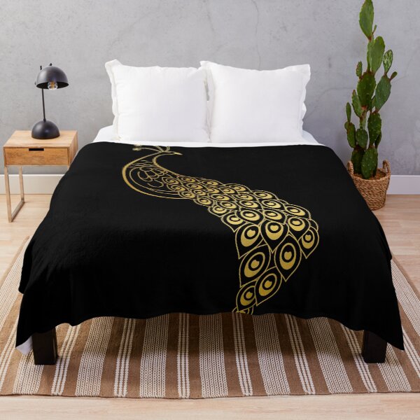 Item preview, Golden Peacock Line Art with Flowing Tail Feathers designed and sold by radhakidesign.