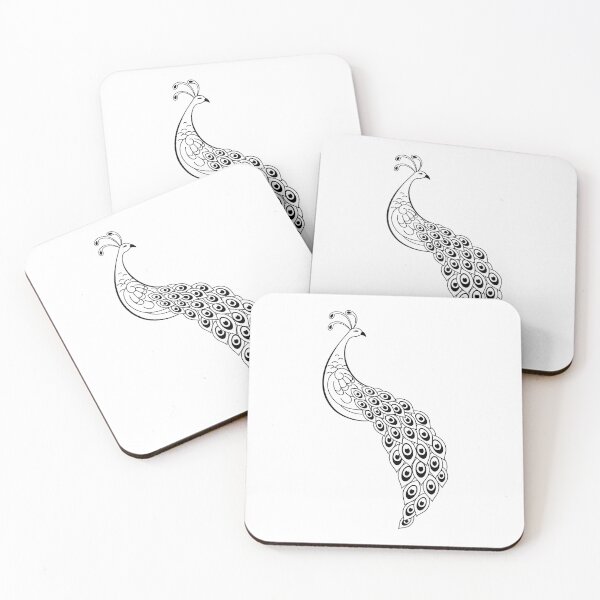 Item preview, Black Peacock Line Art with Flowing Tail Feathers designed and sold by radhakidesign.