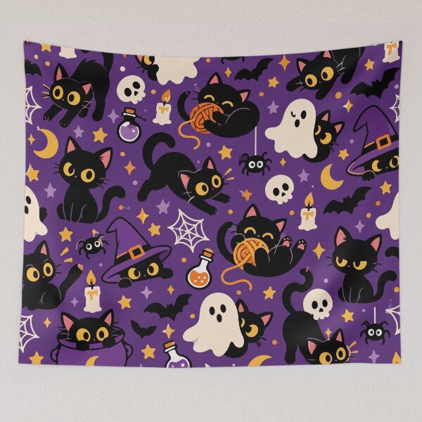 Item preview, Black Cat Chaos – Funny Halloween Cat Seamless Pattern designed and sold by therockstuff.