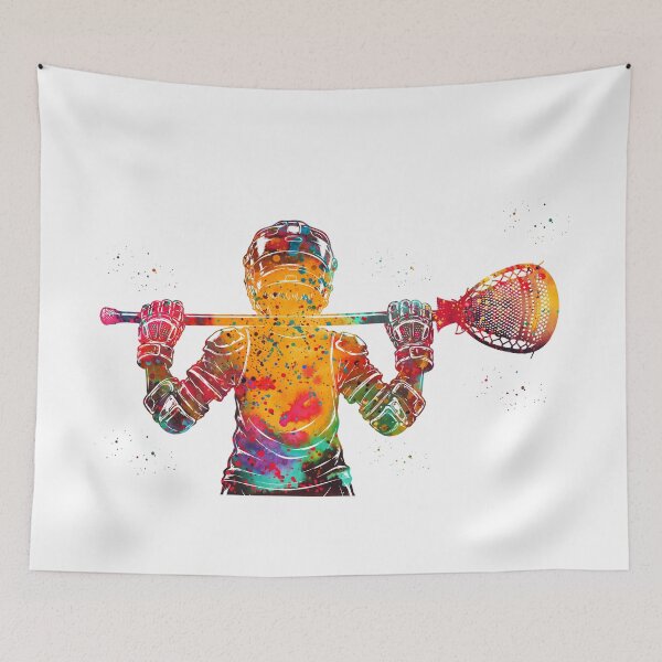 Item preview, Little Boy Lacrosse Goalie Watercolor Art designed and sold by Liededrom..