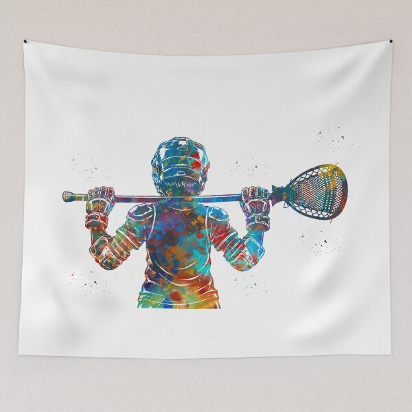 Item preview, Little Boy Lacrosse Goalie Watercolor Art designed and sold by Liededrom..