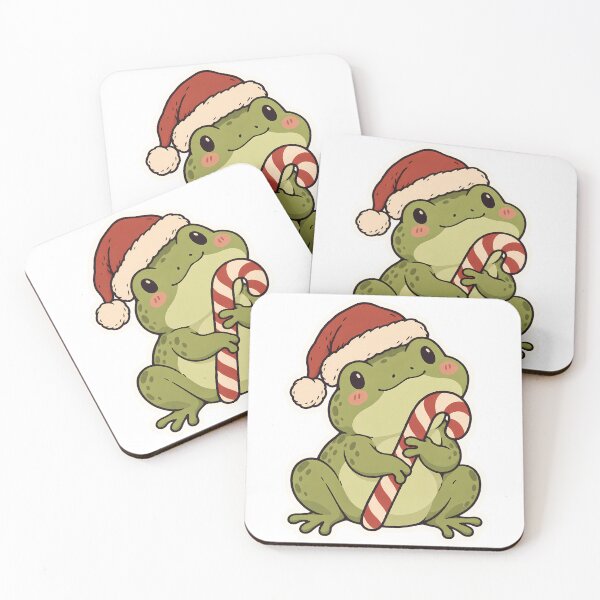 Item preview, Christmas Frog in Santa Hat Hugging Candy Cane designed and sold by OuqCreations.