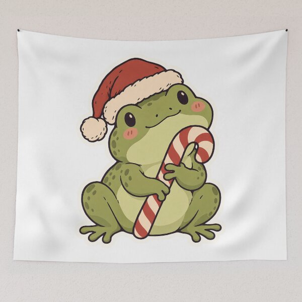 Item preview, Christmas Frog in Santa Hat Hugging Candy Cane designed and sold by OuqCreations.