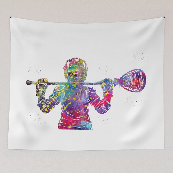 Item preview, Little Boy Lacrosse Goalie Watercolor Art designed and sold by Liededrom..