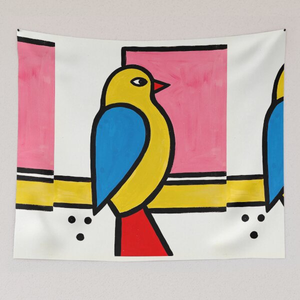 Item preview, Mid Century Modern Yellow Folk Bird – Bold Abstract Bird Art designed and sold by Filora Atelier | Bird Art.
