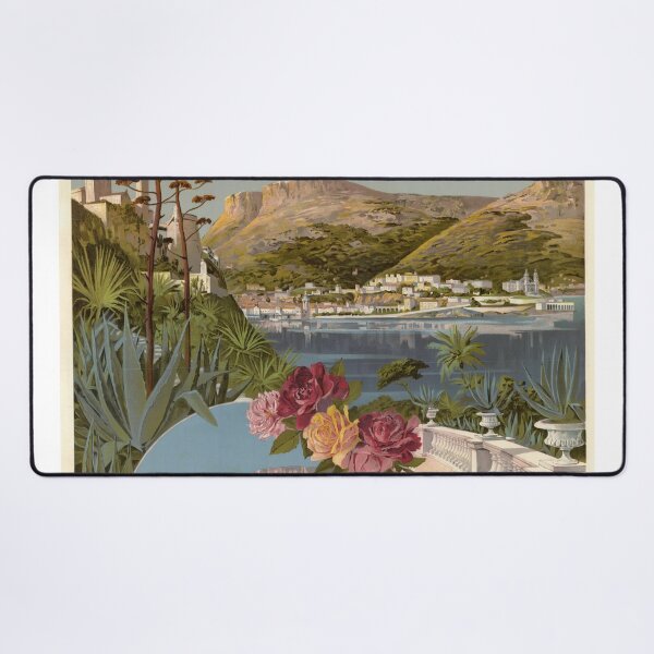 Aperçu de l'œuvre Affiche de voyage vintage de Monaco | Style Art nouveau | Vue panoramique sur la Méditerranée | Architecture luxueuse | Impression Hugo d'Alesi créée et vendue par artofuniverse.