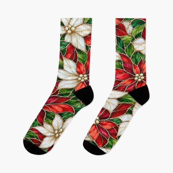 Item preview, Christmas Poinsettias Stained Glass Inspired Floral Pattern designed and sold by Tetete.