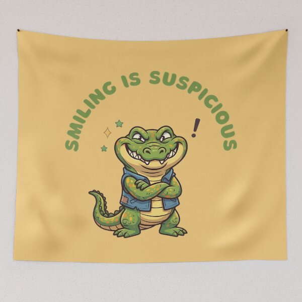 Item preview, Smiling Is Suspicious Funny Crocodile Cartoon designed and sold by ZeroContextArt.