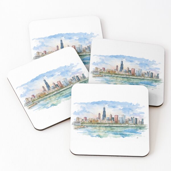 Item preview, Skyline of Chicago - Watercolor and pencil designed and sold by kolonjArt.