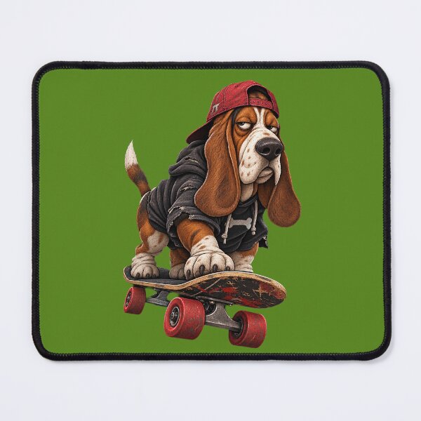 Item preview, Grumpy Basset on a Skateboard – Funny Retro Dog designed and sold by Felixuss.