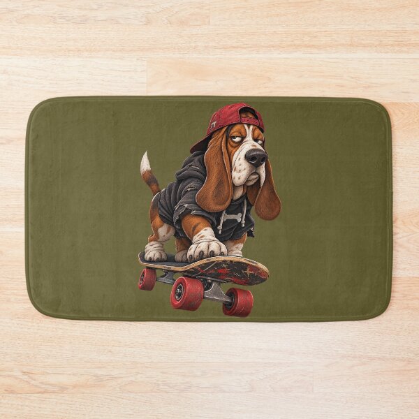 Item preview, Grumpy Basset on a Skateboard – Funny Retro Dog designed and sold by Felixuss.