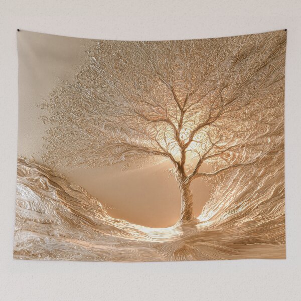 Item preview, Golden Tree of Life Minimalist Desert Landscape Art Print designed and sold by MargaretWiktor.
