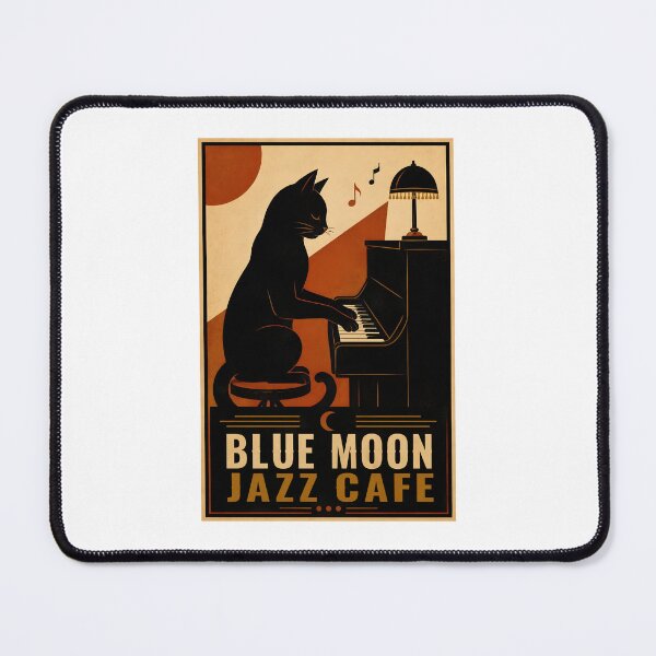 Item preview, Blue Moon Jazz Cafe – Vintage Piano Cat Poster designed and sold by Sandy's Cheeky Studio.