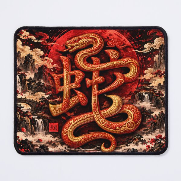 Item preview, Golden Snake Chinese Zodiac Red Moon Fantasy Art designed and sold by Fei Long Design Hub.