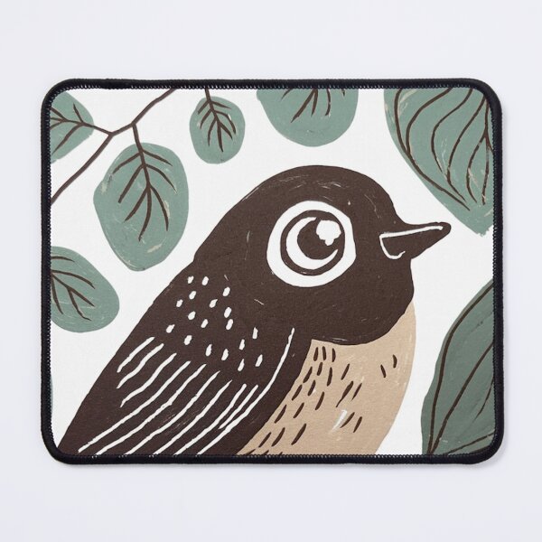 Item preview, Small Brown Bird with Sage Leaves | Botanical Bird Art designed and sold by Filora Atelier | Bird Art.