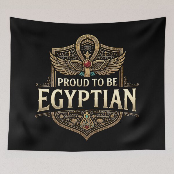 Aperçu de l'œuvre Proud To Be Egyptian - Golden Winged Ankh and Scarab Emblem créée et vendue par Lucid Dream Pixel.