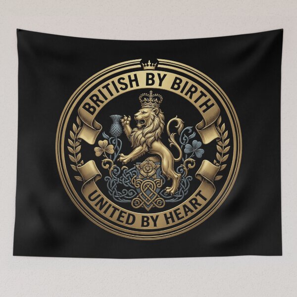 Artikelvorschau, British By Birth United By Heart - Golden Lion Crest Badge entworfen und verkauft von Lucid Dream Pixel.