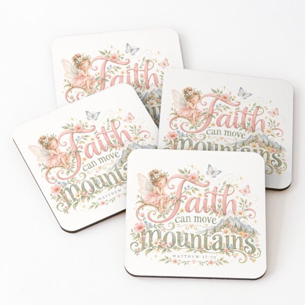 Item preview, Faith Can Move Mountains – Christian Fairy Floral Bible Verse Art designed and sold by looplandger.