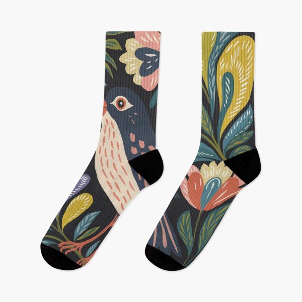 Item preview, Dark Floral Bird Print | Botanical Folk Bird Wall Art  designed and sold by Filora Atelier | Bird Art.