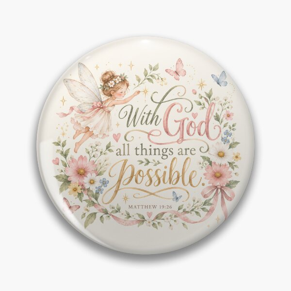 Artikelvorschau, With God All Things Are Possible – Christian Fairy Floral Bible Verse Art entworfen und verkauft von looplandger.