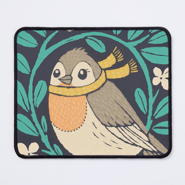 Item preview, Scarf Robin Bird Art | Cheerful Folk Botanical Winter Bird designed and sold by Filora Atelier | Bird Art.
