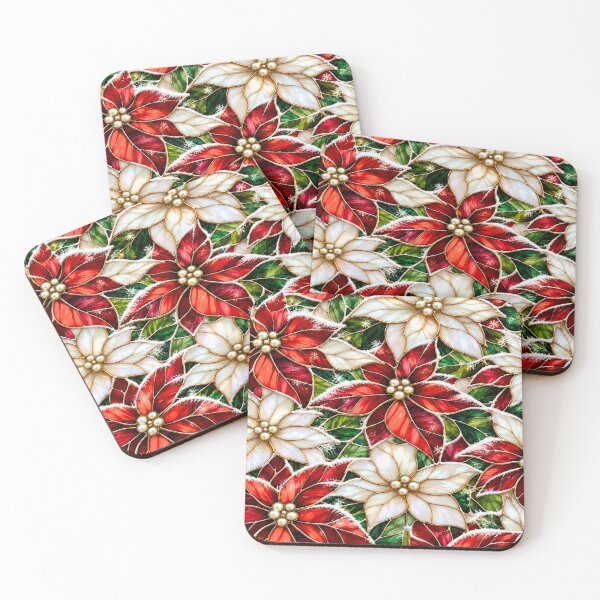 Item preview, Snowy Christmas Poinsettia Stained Glass Inspired Pattern designed and sold by Tetete.
