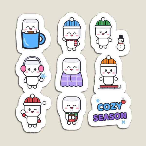 Pip's Cozy Winter - Cute Hot Cocoa & Snow Sticker Pack — Magnet by BiMood