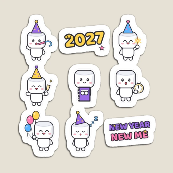 Pip's New Year 2027 - Cute Party & Goals Sticker Pack — Magnet by BiMood