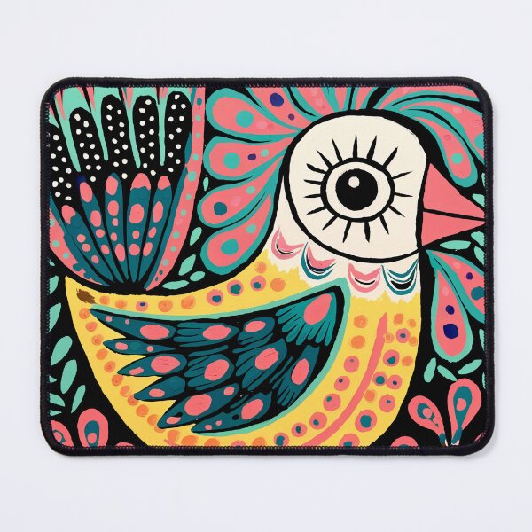 Item preview, Bright Folk Bird Art Print | Colorful Decorative Bird Painting with Pink and Teal designed and sold by Filora Atelier | Bird Art.