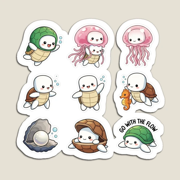 Pip the Sea Turtle - Cute Ocean Life Sticker Pack — Magnet by BiMood