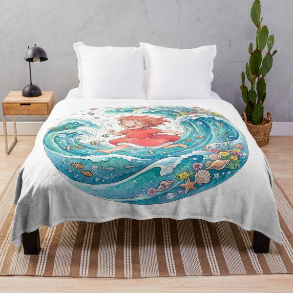 Aperçu de l'œuvre Ponyo chevauchant les vagues de l'océan créée et vendue par COFFEEWITHARTS.