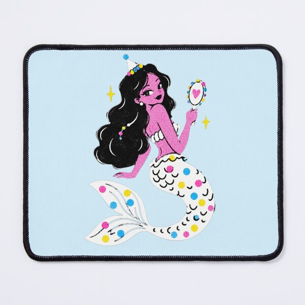 Item preview, Retro Mermaid with Mirror – Pink Halftone Folk Art Illustration designed and sold by El Brown Mercado.