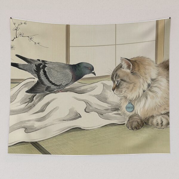 Item preview, Cat, pigeon, animal, love, peace, Japan, coexistence designed and sold by citravisuel.