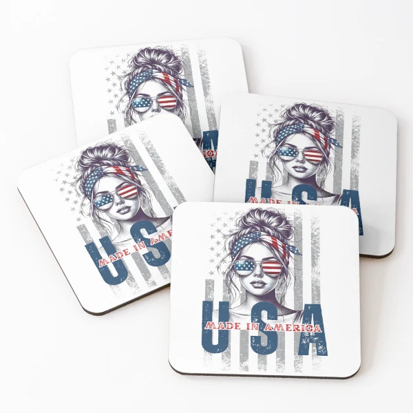 American Girl USA | 4th of July PNG | Patriotic Design — Coasters (Set of 4) by BiMood