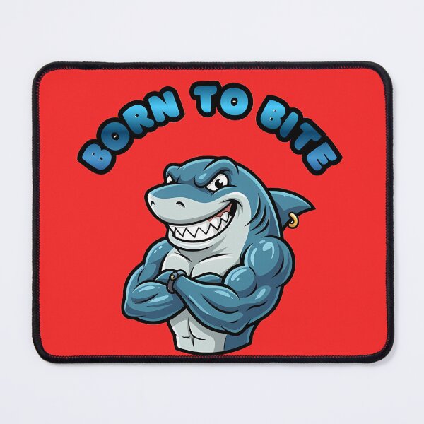 Item preview, Born To Bite Muscular Shark Cartoon designed and sold by ZeroContextArt.