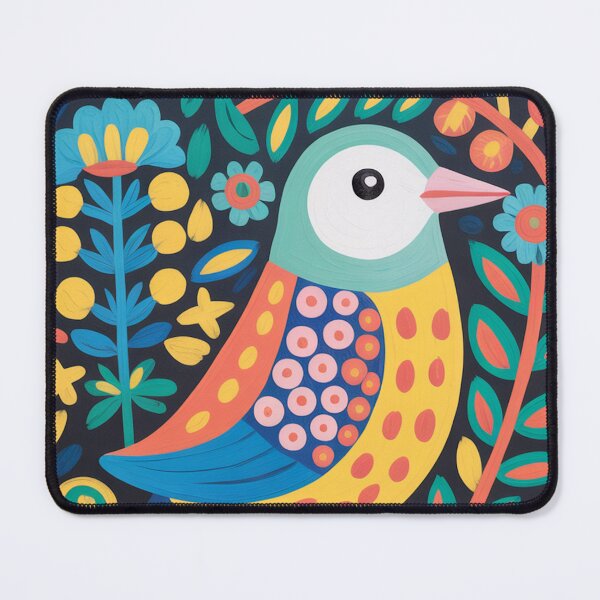 Item preview, Colorful Folk Art Bird with Flowers designed and sold by Filora Atelier | Bird Art.