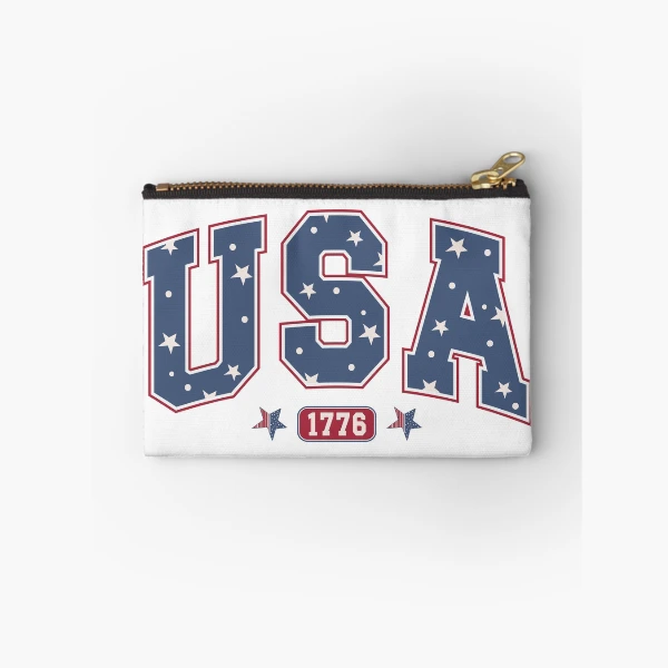 USA 1776 4th of July Vintage Design | Independence Day Commercial Products | Patriotic Apparel & Accessories — Zipper Pouch by BiMood