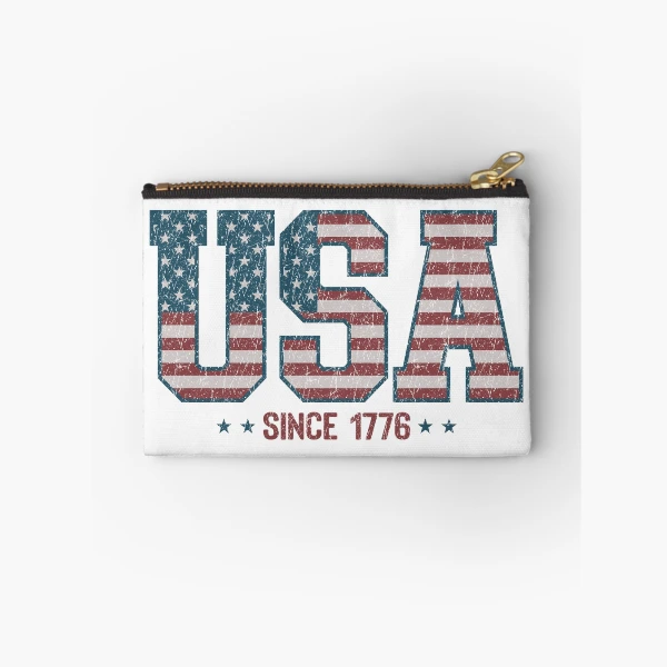 Retro USA 1776 | America 4th of July Collection | Vintage Patriotic Apparel & Accessories — Zipper Pouch by BiMood