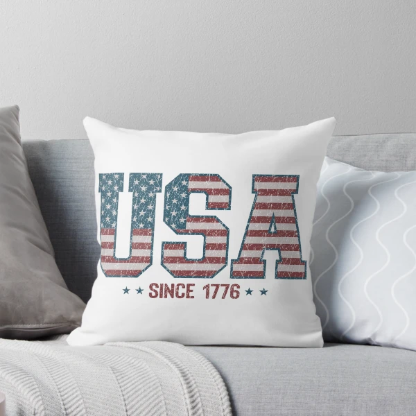 Retro USA 1776 | America 4th of July Collection | Vintage Patriotic Apparel & Accessories — Throw Pillow by BiMood