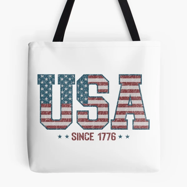 Retro USA 1776 | America 4th of July Collection | Vintage Patriotic Apparel & Accessories — All Over Print Tote Bag by BiMood